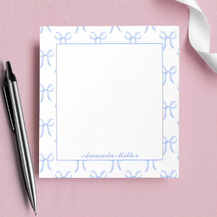 Cute Girly Pretty Blue Coquette Bows Monogram Notepad