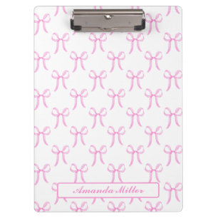 Cute Girly Pretty Pink Coquette Bows Monogram Clipboard