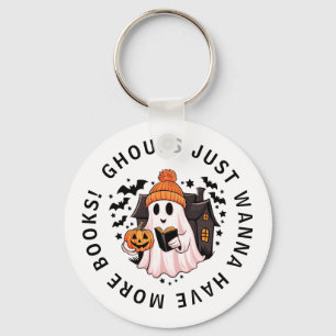 Cute Girly Pumpkin Ghost Book Lovers Key Keychain