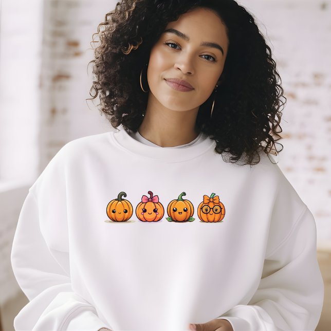 Cute Girly Pumpkins Fall Halloween Cozy Sweatshirt (Creator Uploaded)