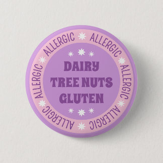 Cute Girly Purple Emergency Contact Food Allergy Button