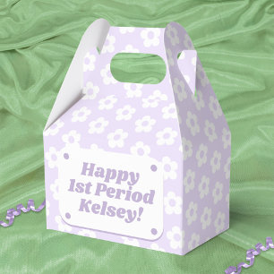Cute Girly Purple Floral First Period Party Favor Boxes
