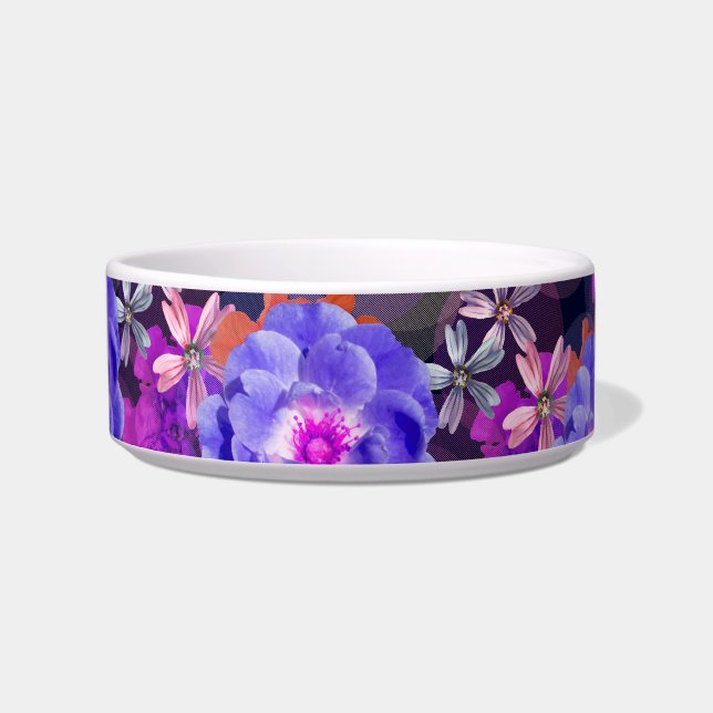 Cute & Girly Purple Floral Pattern Trendy Colorful Bowl (Front)