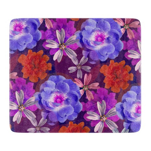 Cute  Girly Purple Floral Pattern Trendy Colorful Cutting Board