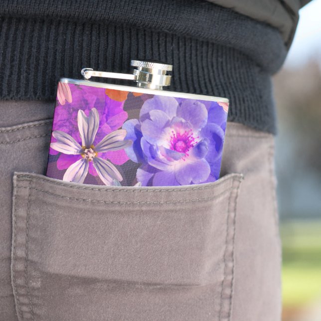 Cute & Girly Purple Floral Pattern Trendy Colorful Flask (In Situ)