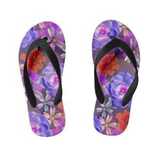 Cute & Girly Purple Floral Pattern Trendy Colorful Kid's Flip Flops