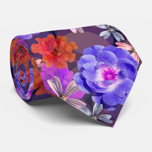 Cute  Girly Purple Floral Pattern Trendy Colorful Neck Tie