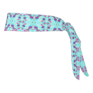 Cute Girly Purple Flower Pattern on Aqua Blue Tie Headband