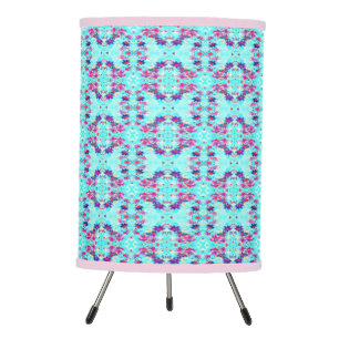 Cute Girly Purple Flower Pattern on Aqua Blue Tripod Lamp