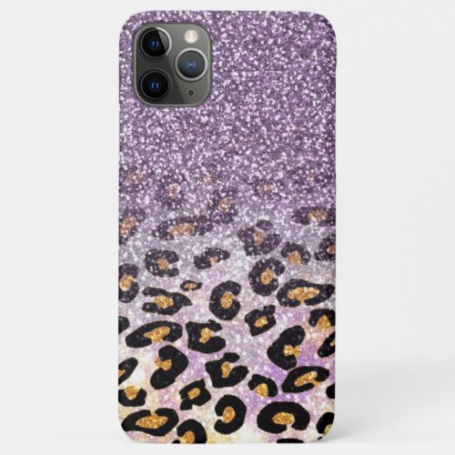 Cute Girly Purple  Gold Glitter Leopard Print iPhone 11 Pro Max Case