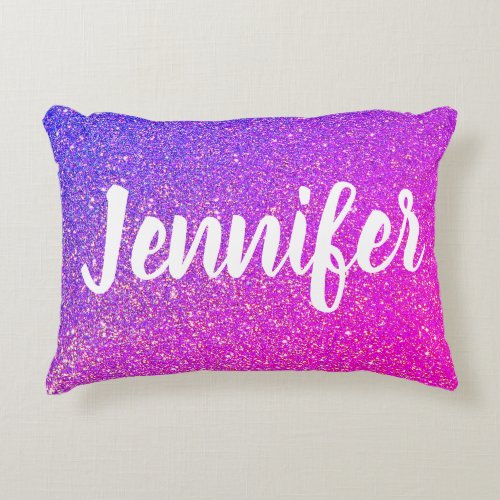 Cute Girly Purple Pink Glitter Ombre Personalized Accent Pillow