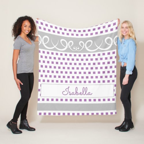 Cute Girly Purple Square Polka Dots  Swirls Name Fleece Blanket