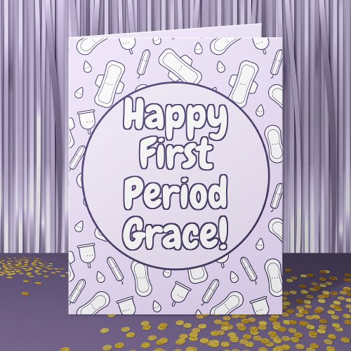 Cute Girly Purple Tampon Pattern First Period Card