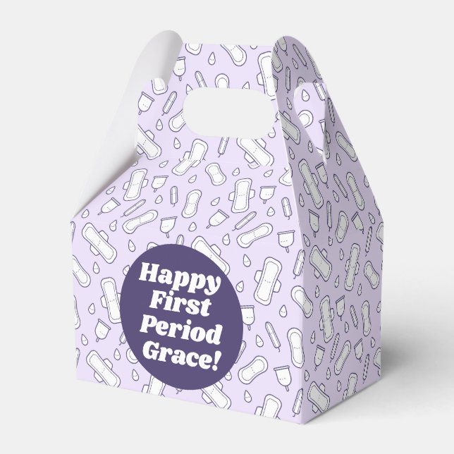 Cute Girly Purple Tampon Pattern First Period Favor Boxes (Front Side)