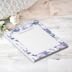 Cute Girly Purple Watercolor Flowers Leaves  Notepad