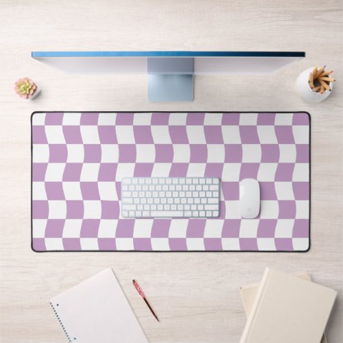 Cute Girly Purple White Wavy Checker Pattern Desk Mat