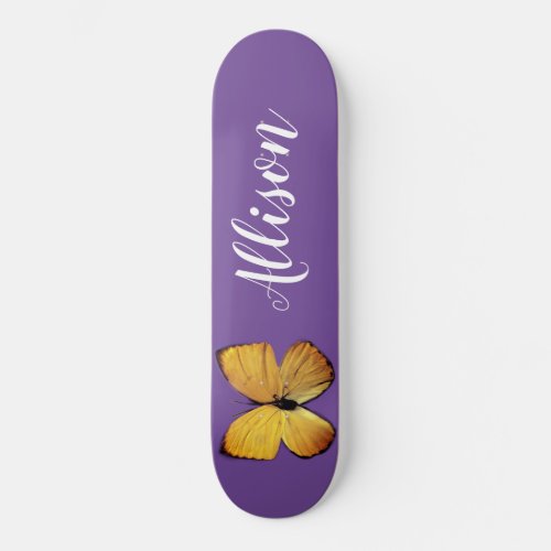 Cute Girly Purple Yellow Butterfly Personalized Skateboard