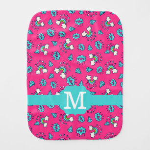 Cute Girly Rainbows Hearts & Gems Pattern Monogram Baby Burp Cloth