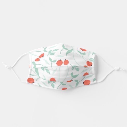 Cute Girly Red Berries Mint Green Leaves White Adult Cloth Face Mask