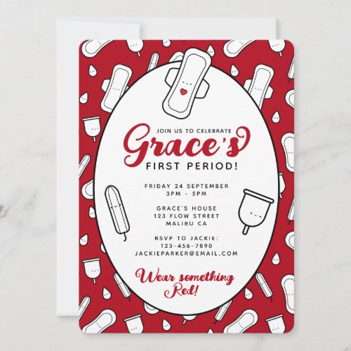 Cute Girly Red Menstrual Pad First Period Party Invitation