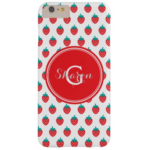 Cute girly red white strawberry patterns monogram barely there iPhone 6 plus case
