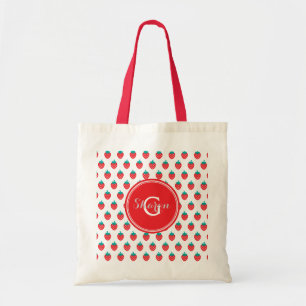 Cute girly red white strawberry patterns monogram tote bag