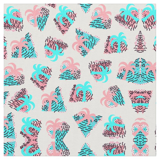 Cute Girly Retro 90s Palm Tree Doodles Pattern Fabric (Close Up)