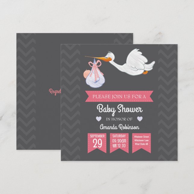 Cute Girly Retro Baby Girl Shower personalized Invitation (Front/Back)