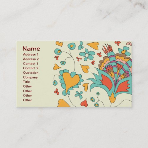Cute Vintage Retro Hearts Flowers Business Card Template