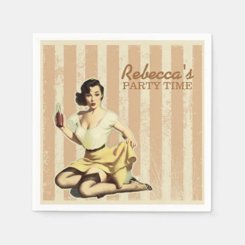 cute girly retro pin up girl vintage party napkins