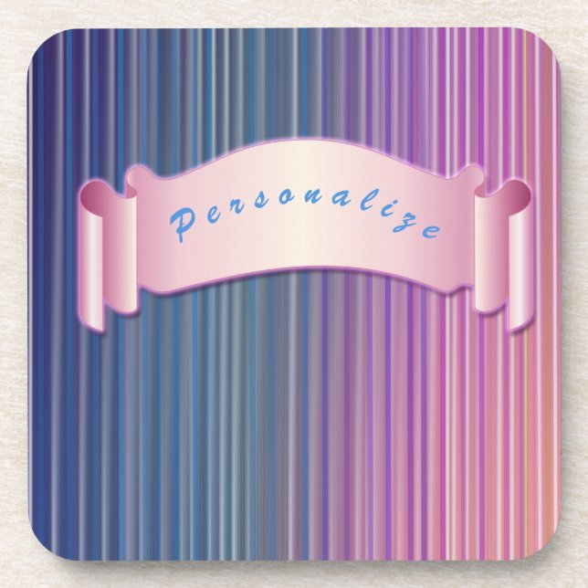 Cute Girly Ribbon Pink Blue Purple Personalized Beverage Coaster (Front)