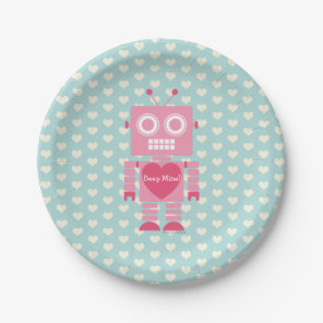 Cute Girly Robot Paper Plates