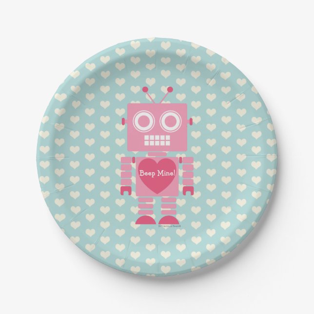 Cute Girly Robot Paper Plates (Front)