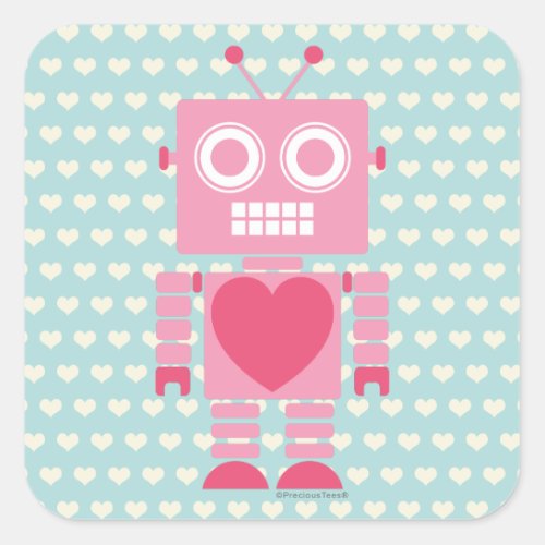 Cute Girly Robot Square Sticker