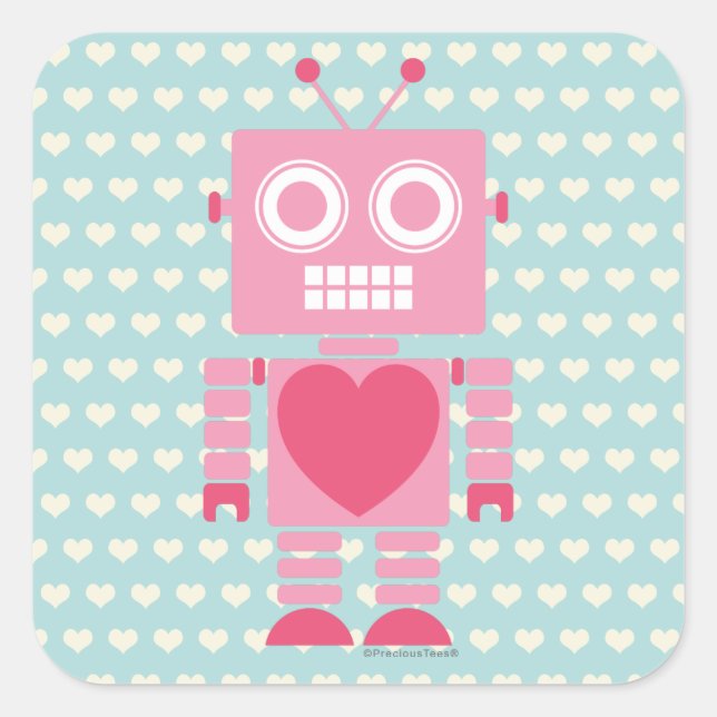 Cute Girly Robot Square Sticker (Front)