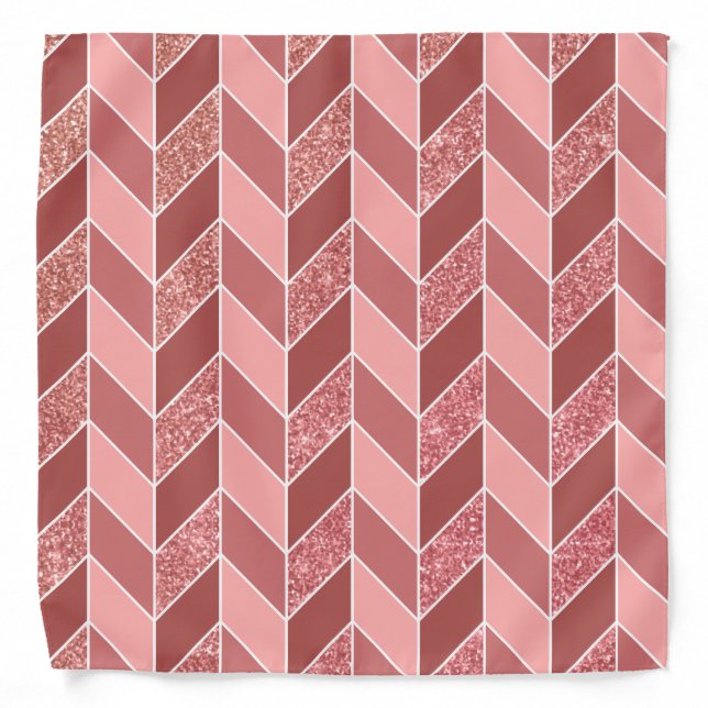 Cute Girly Rose Gold Glitter Herringbone Chevron Bandana (Front)