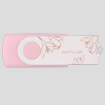 Cute Girly Rose Gold Hand Drawn Whimsical Flowers Flash Drive