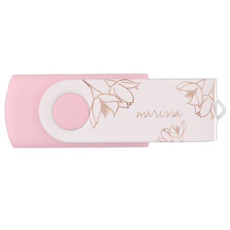 Cute Girly Rose Gold Hand Drawn Whimsical Flowers Flash Drive