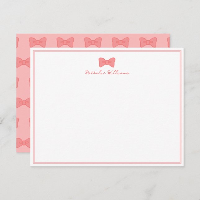 Cute Girly Rose Pink Ribbon Border Note Card (Front/Back)