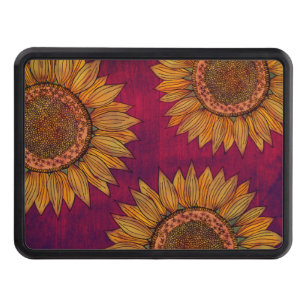 Cute Girly Rustic Boho Burgundy Purple Sunflower Hitch Cover