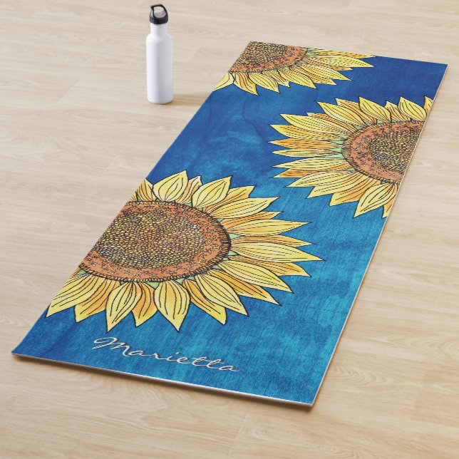  Cute Girly Rustic Boho Sunflower Art Personalized Yoga Mat (In Situ)