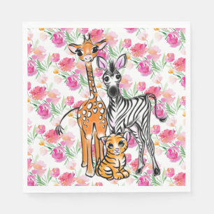 Cute girly Safari friends, giraffe, zebra, tiger Napkins
