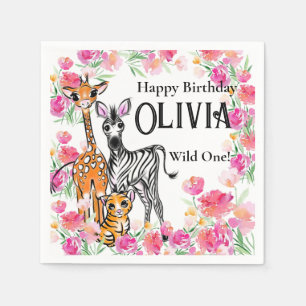 Cute girly Safari friends, giraffe, zebra, tiger Napkins