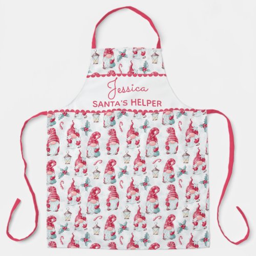 Cute Girly Santas Helper Name Christmas Gnome Apron