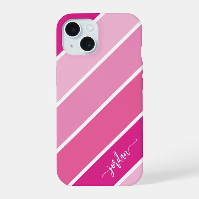 Cute Girly Script Name Pink Stripes Pattern Iphone Case (Back)