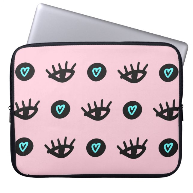 Cute girly seamless pattern with doodle eyes and h laptop sleeve (Front)
