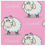 Cute Girly Sheep Pattern with Name on Pink Fabric