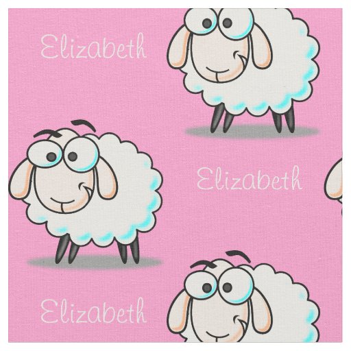 Cute Girly Sheep Pattern with Name on Pink Fabric