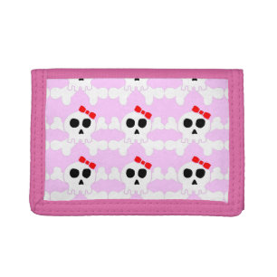 Cute Girly Skull & Crossbones with Bow Trifold Wallet