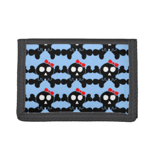 Cute Girly Skull & Crossbones with Bow Trifold Wallet